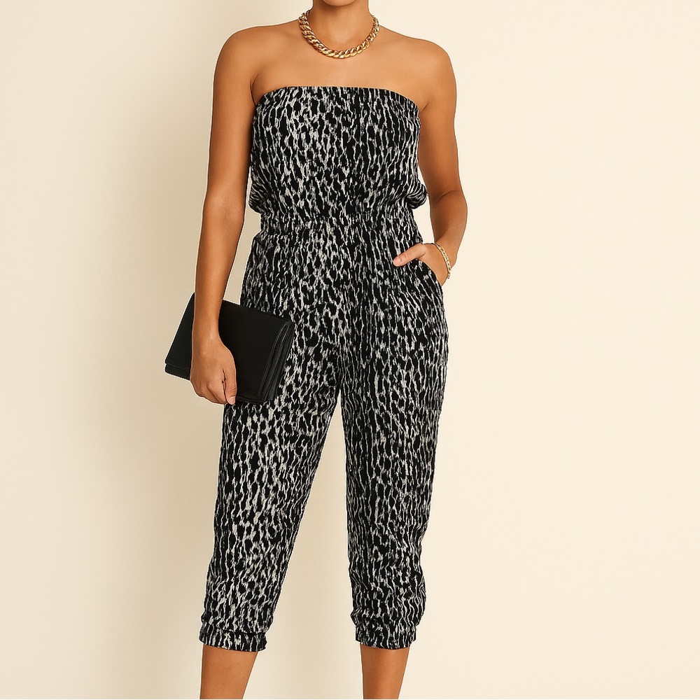 SHE’S COOL Strapless leopard print cropped jumpsuit size S